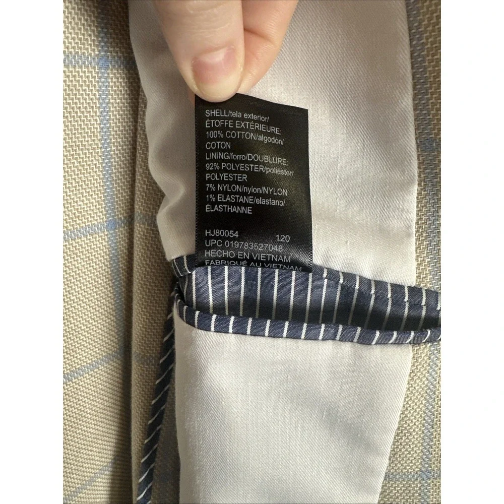 J. M. Haggar Slim‎ Fit Blue/Tan Linen Windowpane Blazer Sport Coat Men's 46R NWT